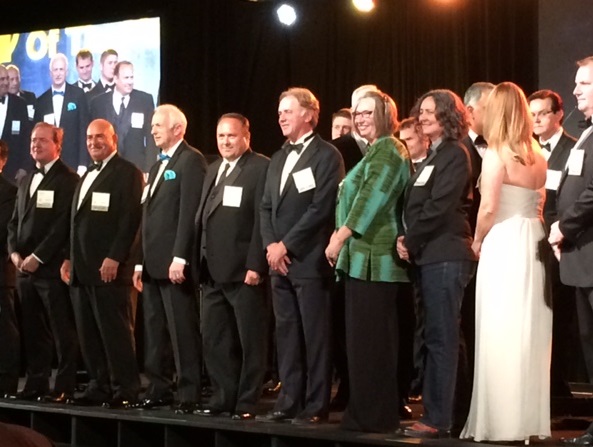 EMC photo of Entrepreneur of the year finalists on stage 